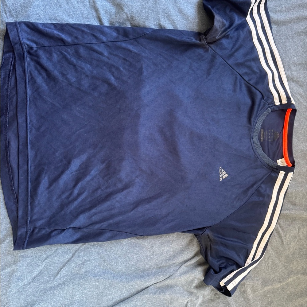 Adidas Men's Dark Blue Tee with White Stripes
